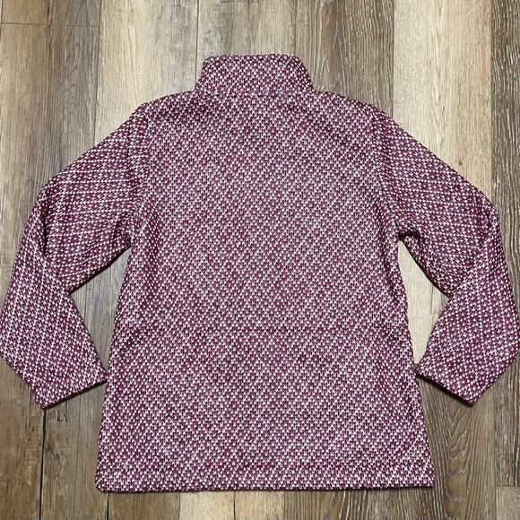 LL Bean Diamond Jacquard Anorak Full Zip Fleece Jacket Lg Red Hiking Fall 296574 - Picture 4 of 7